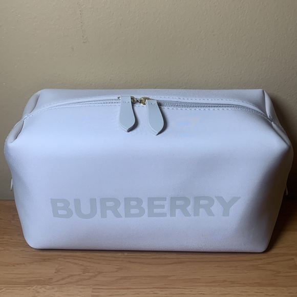 Burberry Cream Nude Logo Double Zipper Makeup Travel Toiletry Bag NEW - Picture 1 of 11